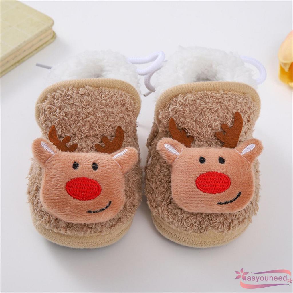 Aay-giày Giáng Sinh Đế Mềm Chống Trượt Mùa Đông Cho Bé Trai Bé Gái Tập Đi Hình Ông Già Noel Nai Sừng Tấm