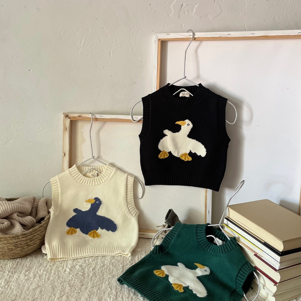 Áo sweater Dệt Kim Không Tay Họa Tiết Hoạt Hình Thời Trang Mùa Đông Cho Bé