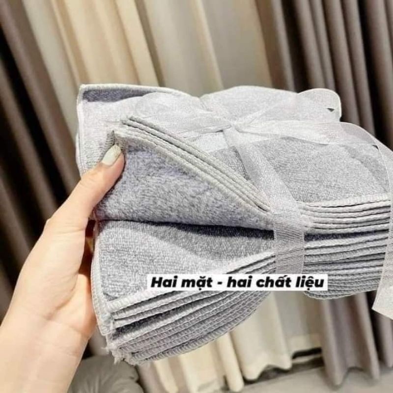 Sét 10 khăn lau tay lau bếp 2 mặt 2 chất liệu, màu ghi sạch sẽ