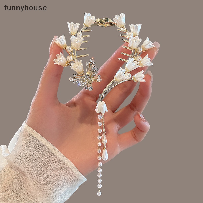 Kẹp Tóc Hình Bướm / Hoa Lan / Thiên Nga Đính Ngọc Trai Xinh Xắn Cho Bé Gái