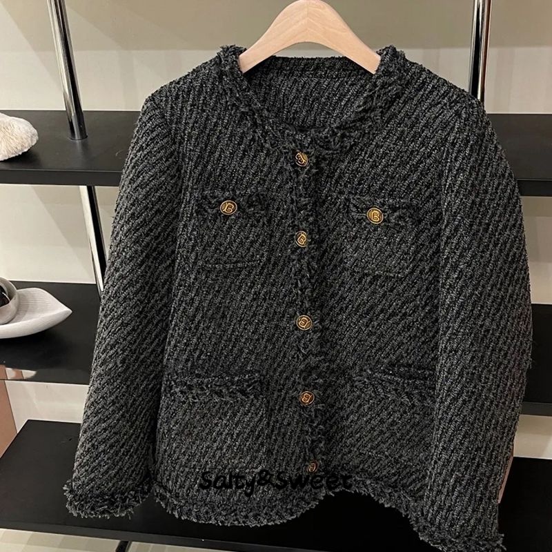 Salty&Sweet store Áo dạ tweed áo khoác dù áo khoác bomber Thông thường Phong cách Độc đáo casual WJK23A07U5 42Z231016