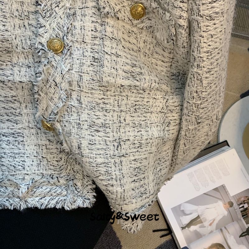 Salty&Sweet store Áo dạ tweed áo khoác dù áo khoác bomber cozy casual chic Chất lượng cao WJK23A07U4 42Z231016
