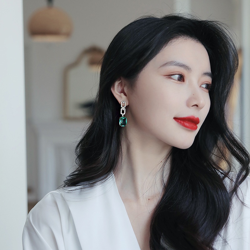 Bông Tai Mạ Bạc 925 Hình Học Đính Kim Cương Phong Cách Âu Mỹ