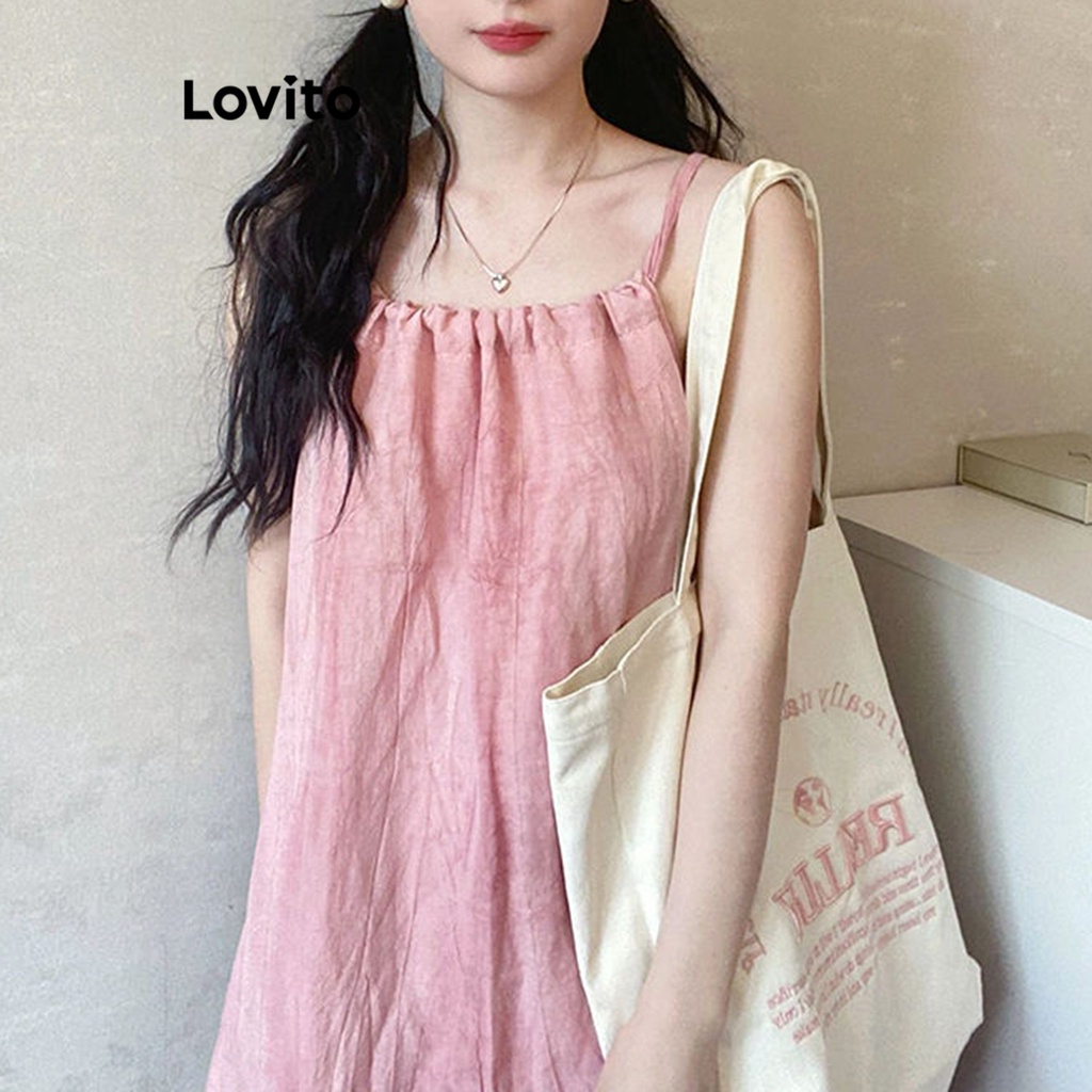 Lovito Đầm đơn giản có dây buộc lưng cho nữ LNA30020