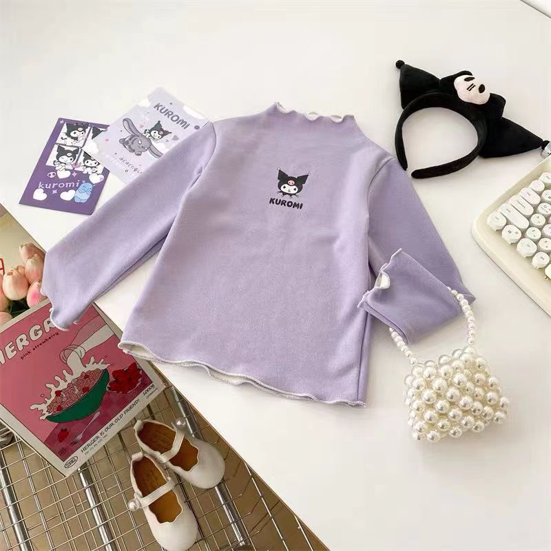 Áo Thun Tay Dài Cổ Cao 90-140cm In Họa Tiết Hoạt Hình Dễ Thương Thời Trang Xuân Thu Cho Bé Gái