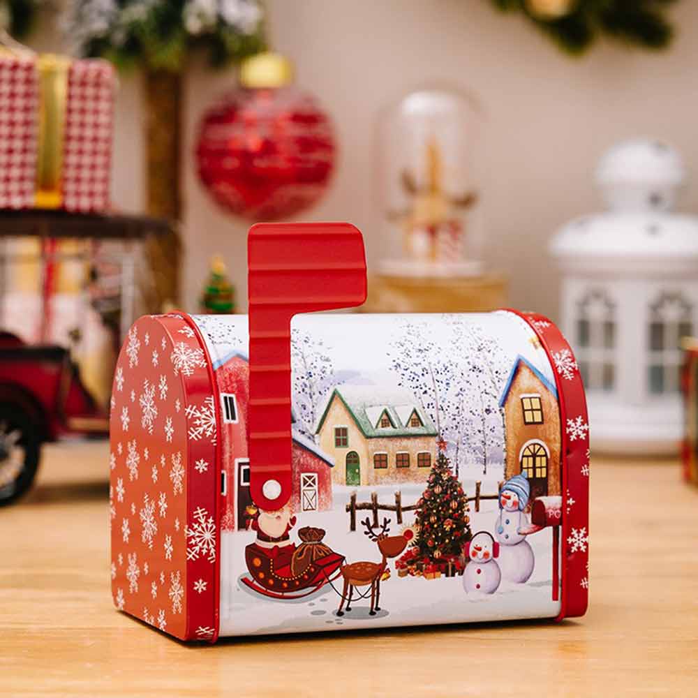 Christmas Tin Box Create Brilliant Color Celebration Gift Tin Box Festive Christmas Mailbox-shaped Ornament Box Xmas Decor