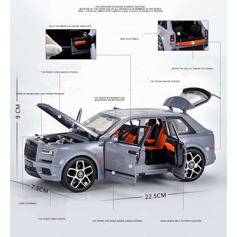 Kích thước lớn 1/20 rolls royce cullinan hợp kim luxy suv mô hình ô tô diecasts kim loại đồ chơi mô hình ô tăng ô tô