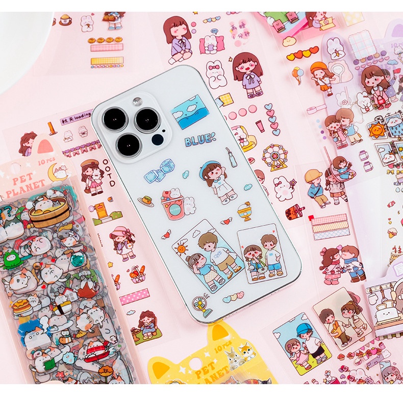 Set 10 Tấm Sticker pvc Trong Suốt Họa Tiết Hành Tinh Hoạt Hình Chống Nước Trang Trí Bút Chì