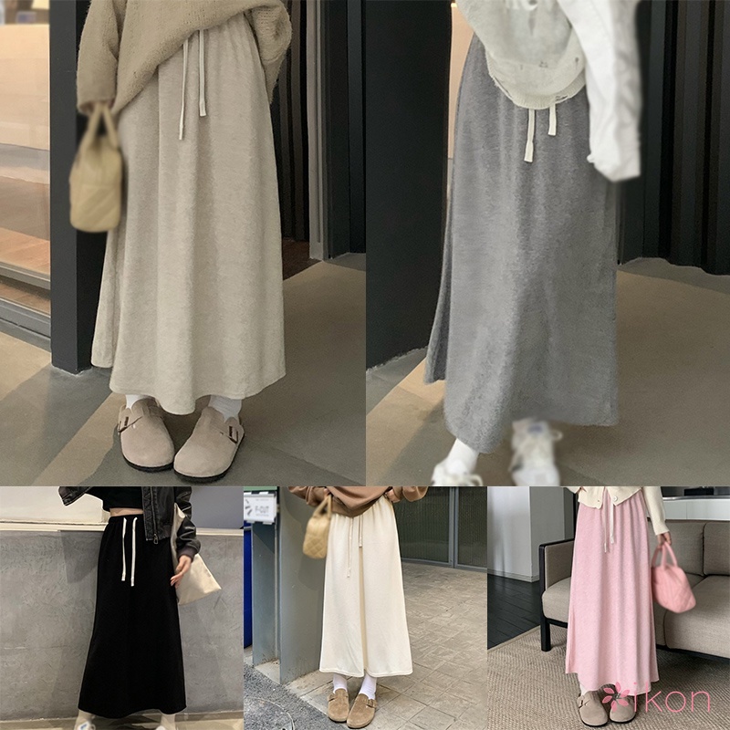 Chân Váy Dài Lưng Cao Co Giãn Màu Sắc Đơn Giản Dành Cho Nữ