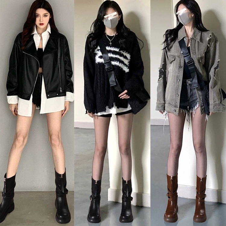 Melade ~ Giày Bốt martin Cổ Thấp Đế Dày Phong Cách Phương Tây Thời Trang Thu Đông 2023 Cho Nữ