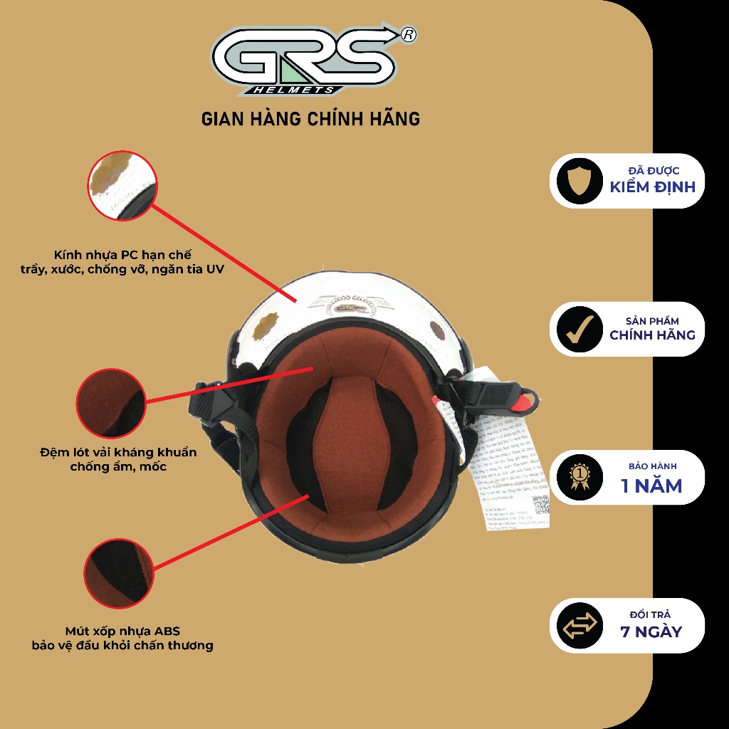 Mũ nón bảo hiểm nửa đầu có kính GRS A33k nhiều màu thoáng khí siêu hot