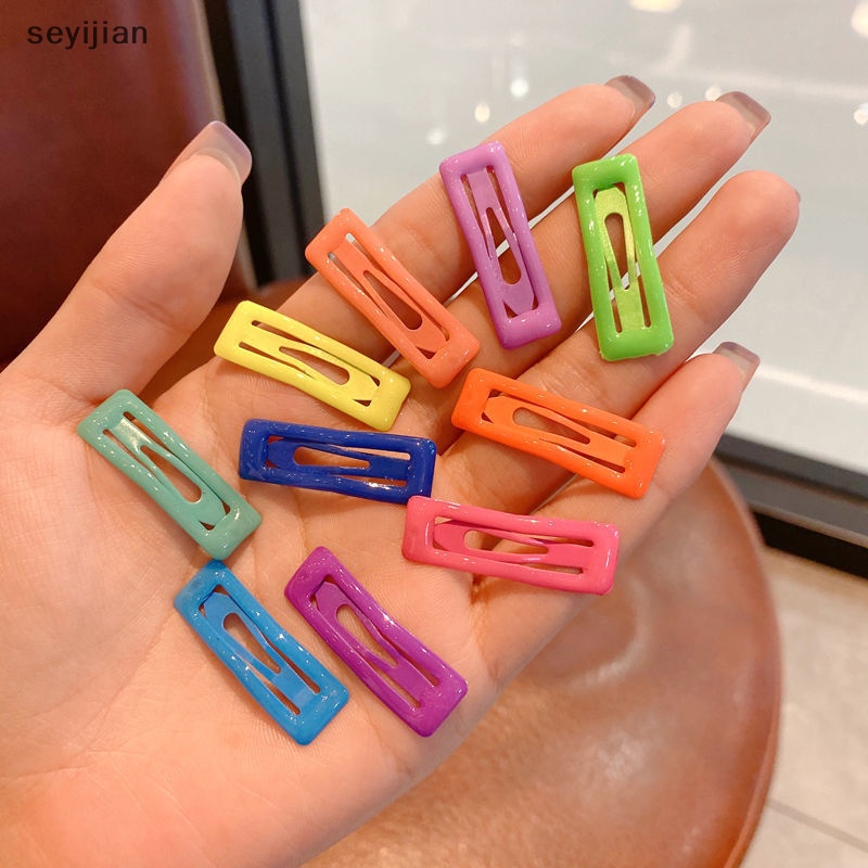 Set 10 Kẹp Tóc Kim Loại Hình Ngôi Sao / Trái Tim Màu Sắc Ngọt Ngào Cho Bé Gái