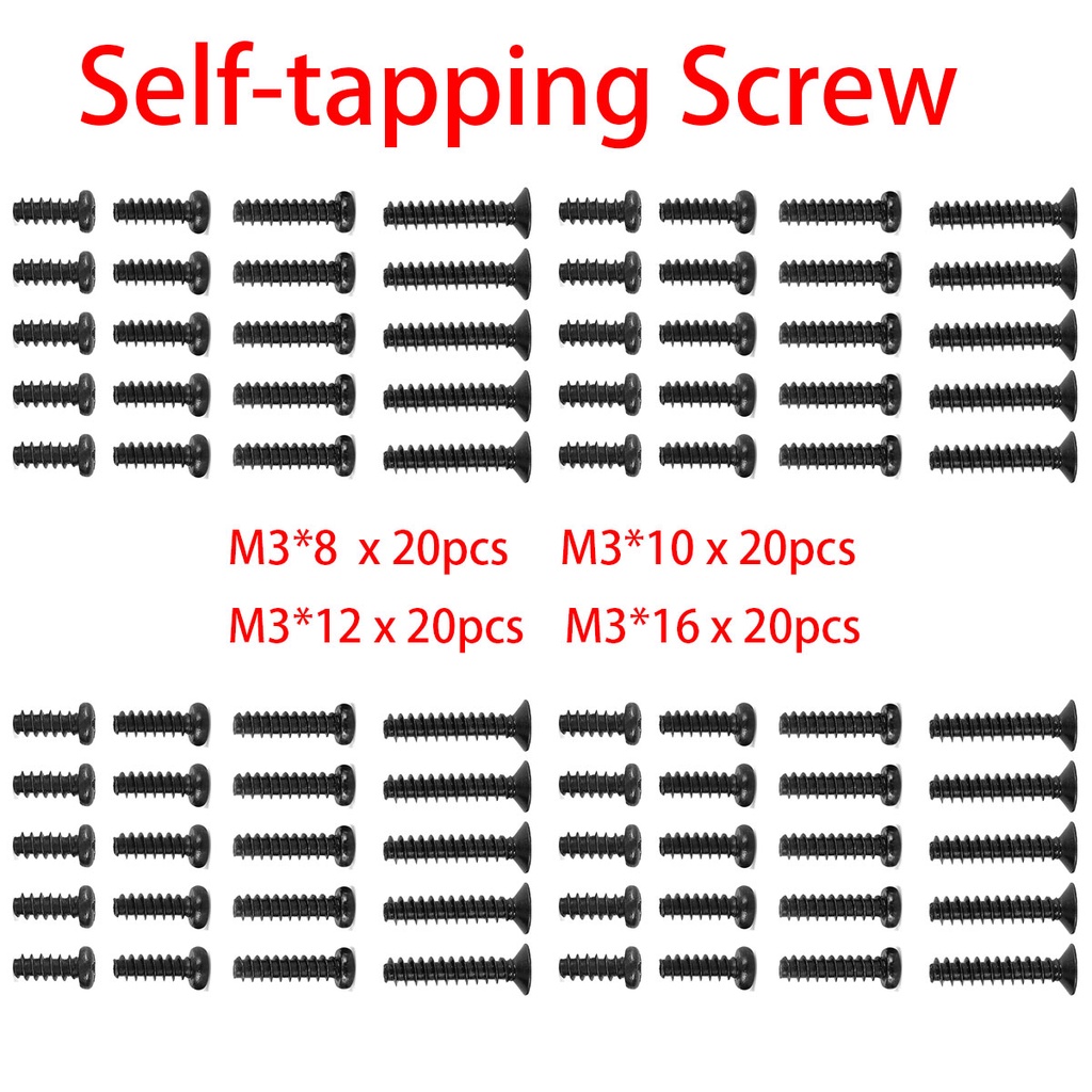 80 CHIẾC HSP 1 / 10 94122 94123 94111 3MM Vít đầu tròn Vít tự khai thác M3 * 8 M3 * 10 M3 * 12 M3 * 