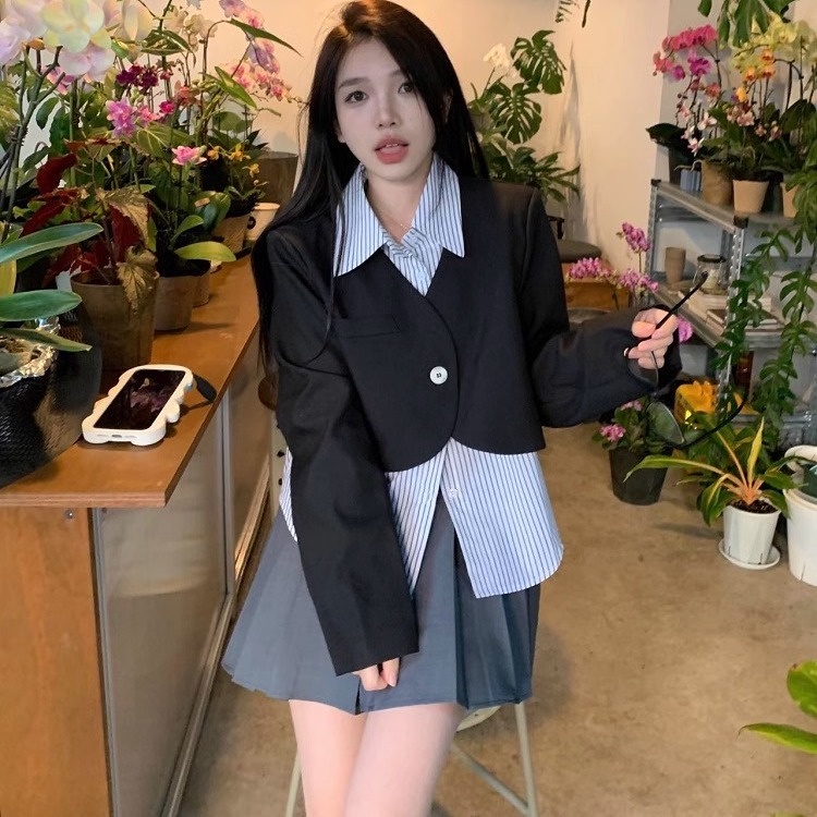Áo khoác cardigan giả hai lớp tay dài dáng rộng thời trang mùa thu nữ, áo vest nữ Hàn Quốc công sở | BigBuy360 - bigbuy360.vn