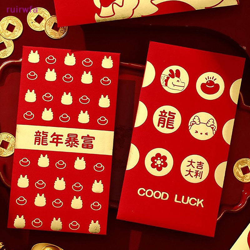 Set 6 Bao Lì Xì Đỏ Hình Rồng Dễ Thương Cho Năm Mới 2024
