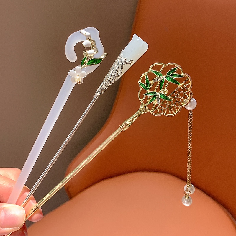 Thời Trang Trâm Cài Tóc Đính Tua Rua Phong Cách retro Cao Cấp