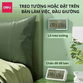 Nhiệt ẩm kế, nhiệt kế phòng Deli đồng hồ xem giờ có báo thức đo nhiệt độ