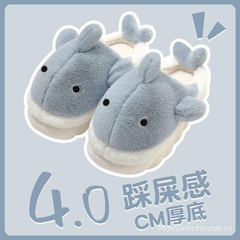 Dép Bông Đi Trong Nhà Chống Trượt Hình Cá Mập Dễ Thương Thời Trang Thu Đông 2023