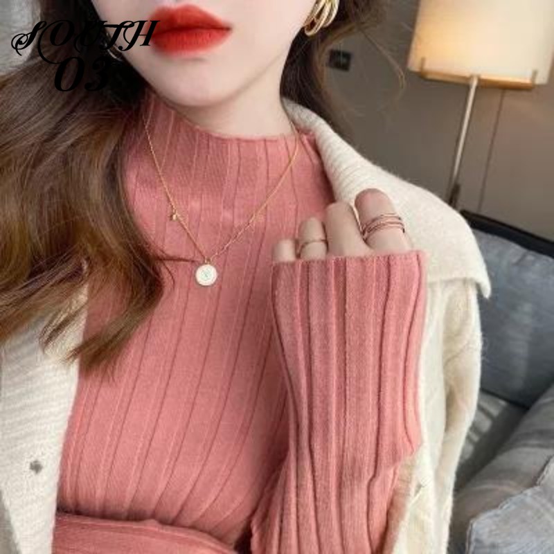 Áo sweater Dệt Kim Cổ Cao Dáng Ôm Thời Trang Thu Đông Hàng Mới 2023 Dành Cho Bạn Nữ