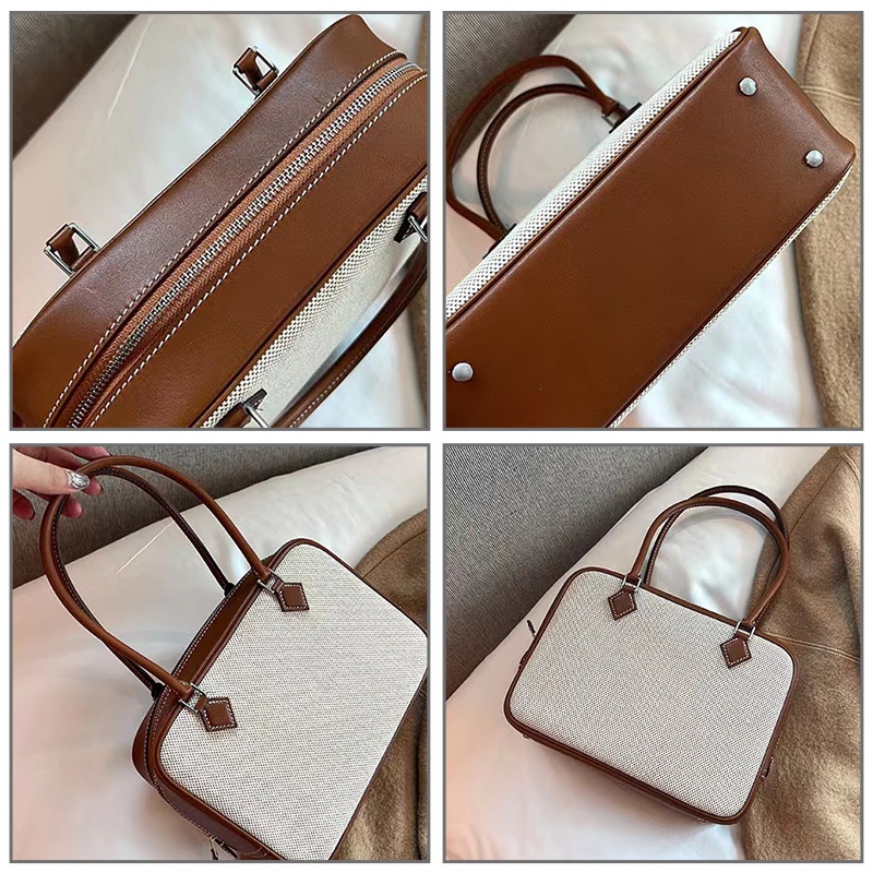 SHI CHEN ins Túi Đeo Chéo Vai Bằng Vải canvas Ghép Lông Vũ Tương Phản Cao Cấp Thiết Kế Đơn Giản Và Đa Năng