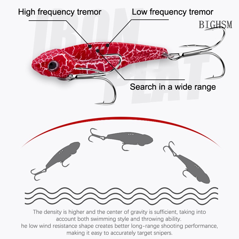 Bighsm Mồi Câu Cá Giả Lưỡi Kim Loại Có Móc Câu Rung Động