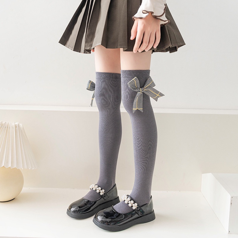 Đôi Vớ cotton Dài Qua Gối Họa Tiết Ca Rô Dễ Thương Dành Cho Bé Gái