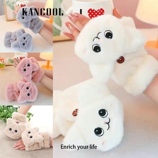  Đôi găng tay len hở ngón thiết kế Găng tay hở ngón KANCOOL lông thỏ giả mềm mại dày dặn giữ ấm mùa đông cho nữ 