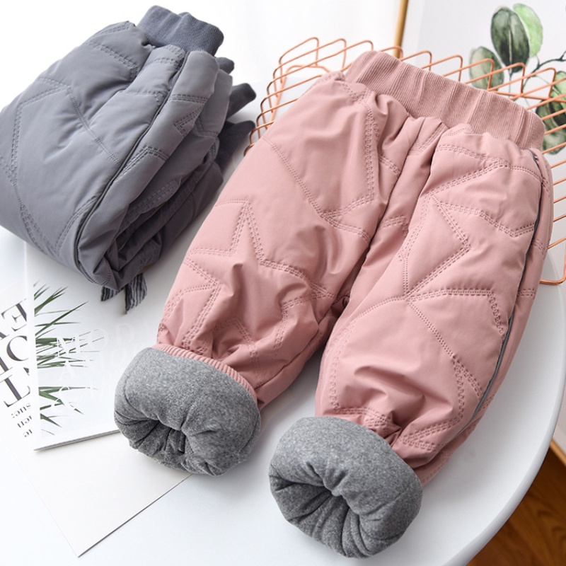 Quần mùa thu đông cho bé giữ ấm vải cotton bốn lớp lót nhung dày dặn thời trang mùa đông cho bé trai và gái