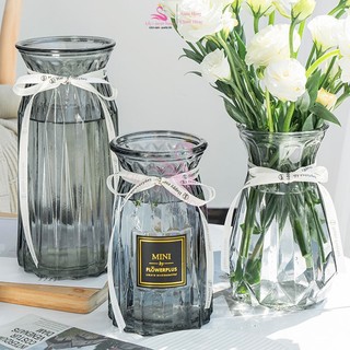 Lọ Hoa thủy tinh múi khế kèm nơ Lily's decor house cắm hoa 18cm trang trí bàn trà phòng khách phong cách vintage kèm nơ