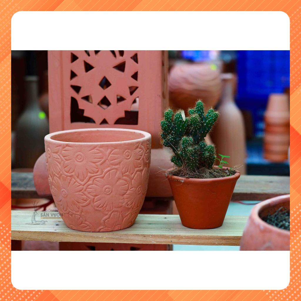 Chậu cây gốm đất nung (terracotta) hình vót vân hoa mặt trời D16xH16cm