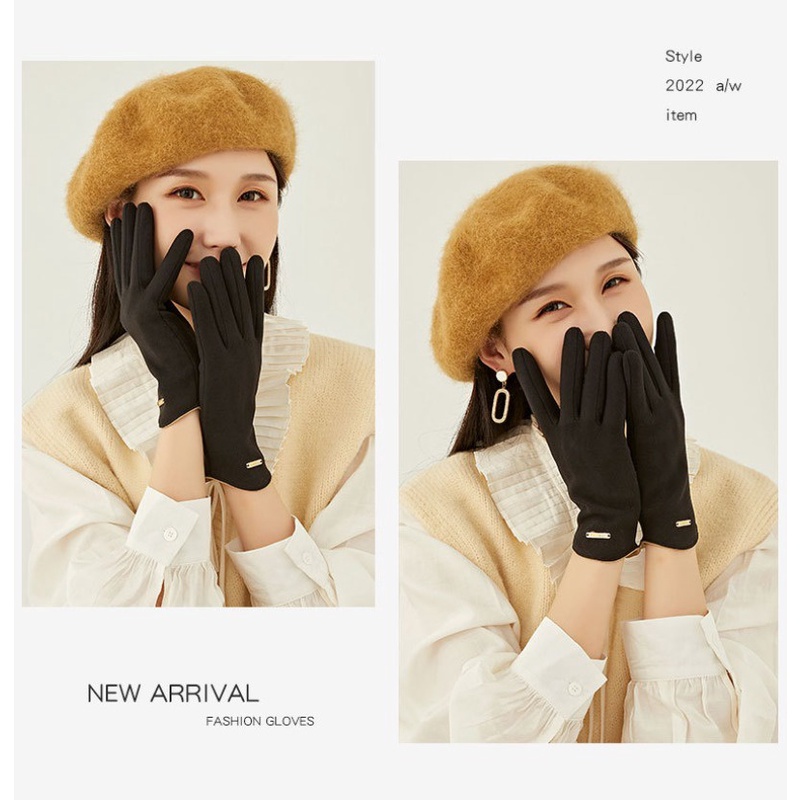 Găng Tay Lái Xe Da Lộn Lót cashmere Chống Gió Giữ Ấm Mùa Đông Thanh Lịch Cho Nữ hb