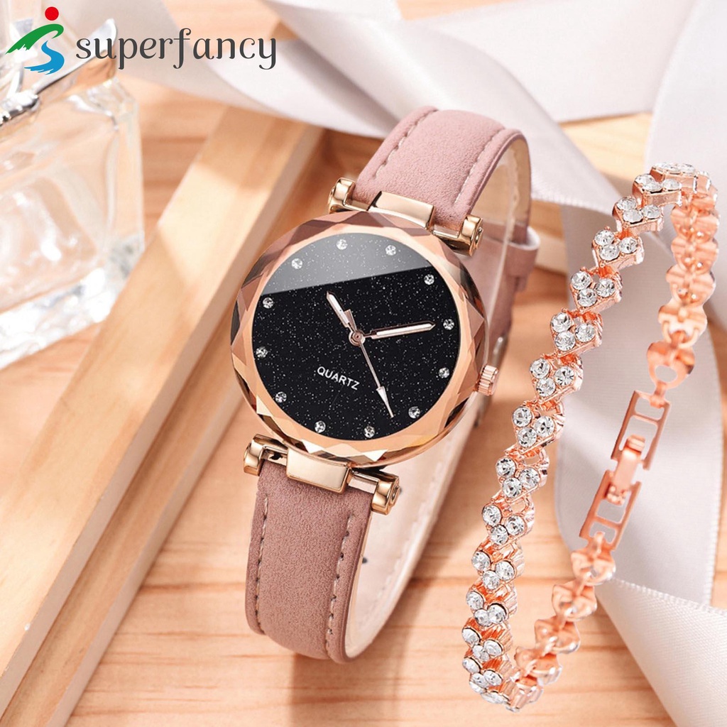 Đồng Hồ quartz Đính Đá Với Dây Đeo Da pu