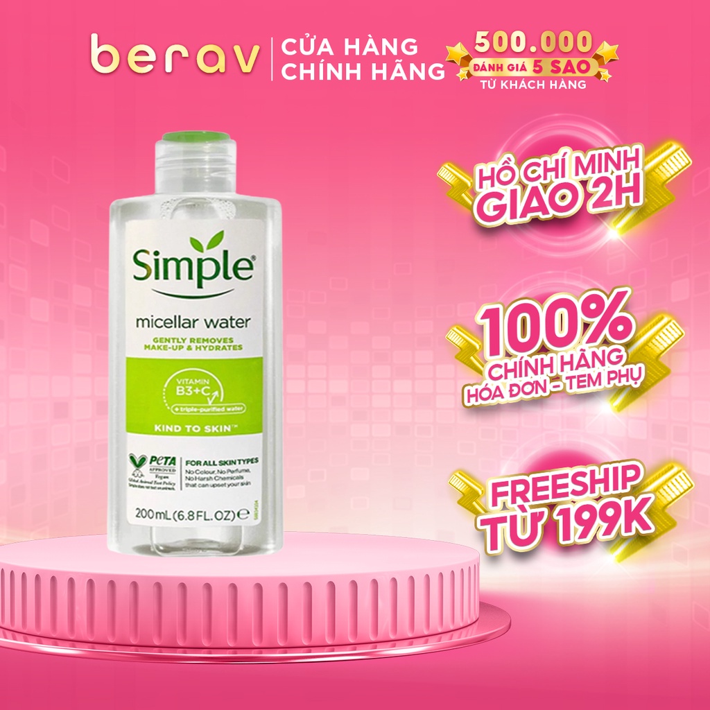 [MẤT SEAL] Nước Tẩy Trang Simple Kind To Skin Micellar Water Sạch Sâu Dịu Nhẹ Da Nhạy Cảm 200ml