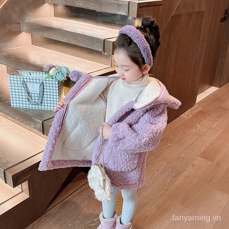 Áo Khoác Len Lông Cừu cotton Đệm cotton Phong Cách Thu Đông Mới 2023 Cho Bé Gái