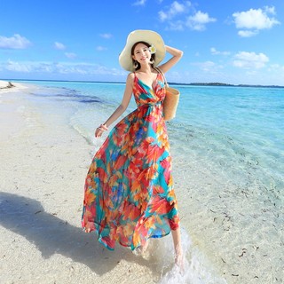 Đầm Voan Hoa Hai Dây Thời Trang Đi Biển Mùa Hè Dành Cho Nữ