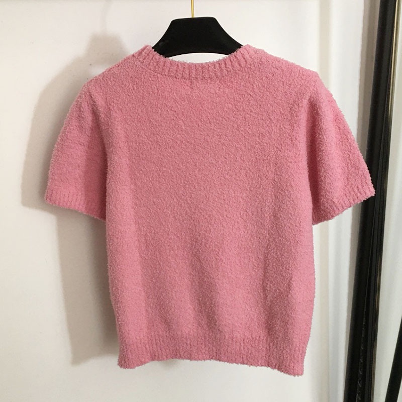 DWJS CH-ANELssaa 2023 autumn and winter new slim-fit warm fragrance logo embroidered badge round neck short sleeve sweater top