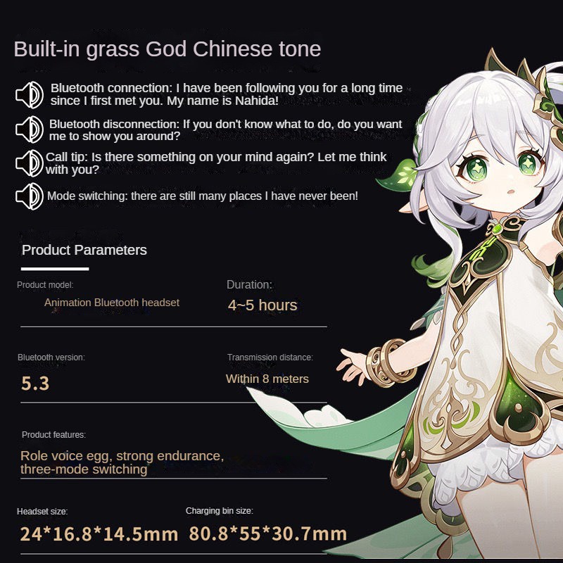 ★Genshin Impact★Nahida Tai Nghe bluetooth v5.3 Chơi game merchandise Có Màn Hình Kỹ Thuật Số