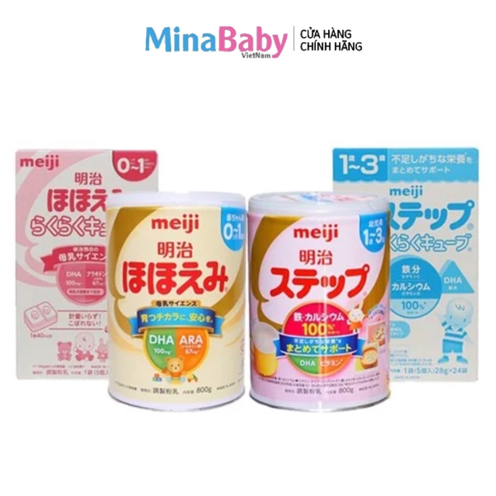 Sữa Meiji Chính Hãng Nhật Bản Lon Thanh 0-1 & 1-3 Mina Kho Sỉ Mẹ Và Bé