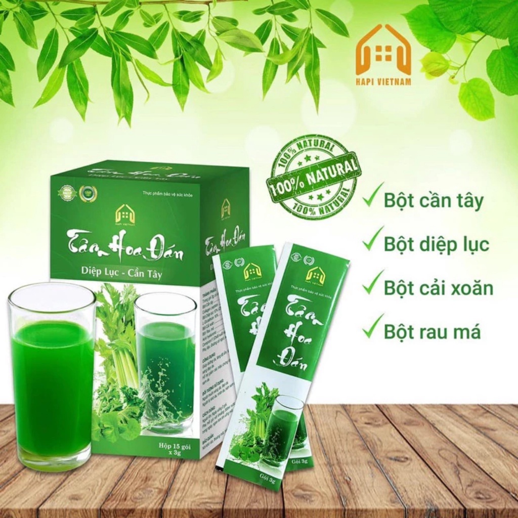 Tâm Hoa Đán Diệp Lục Cần Tây Hộp 15 Gói Thơm Ngon Dễ Uống HAPI VIETNAM