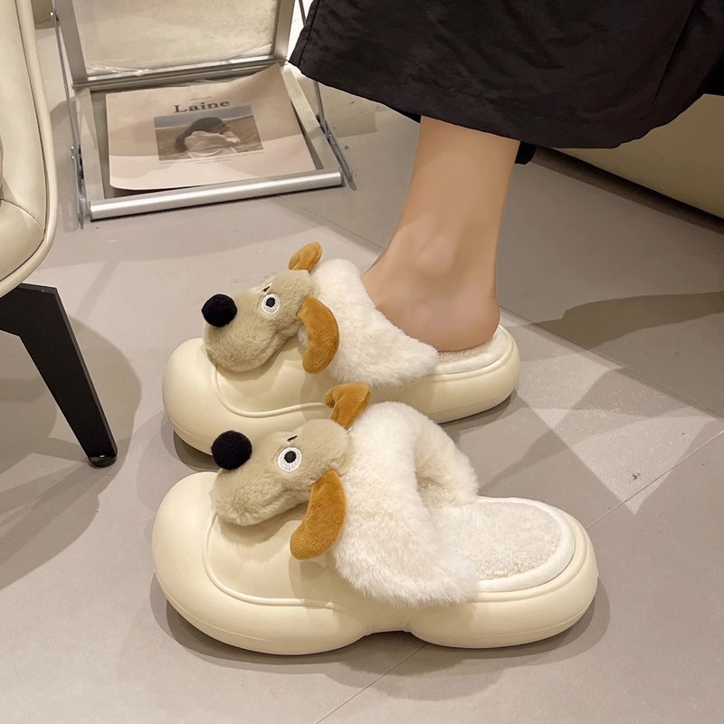 😻Dép Bông cotton Đi Trong Nhà Chống Trượt Hình Chú Chó Hoạt Hình Dễ Thương Thời Trang Thu Đông