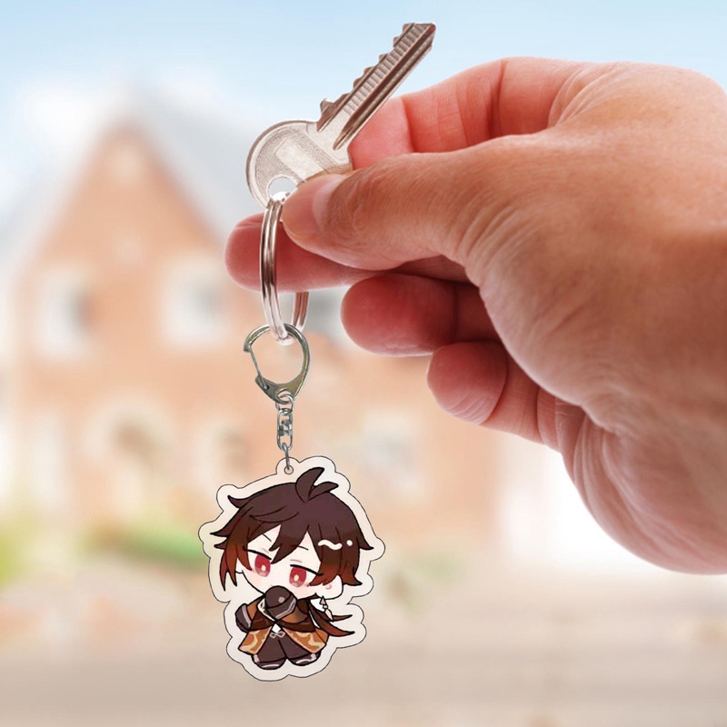 Chaoyangdn Móc Chìa Khóa Bằng acrylic In Họa Tiết Hoạt Hình anime genshin impact kunikuzushi Marax Keeya xiao hu tao tartaglia