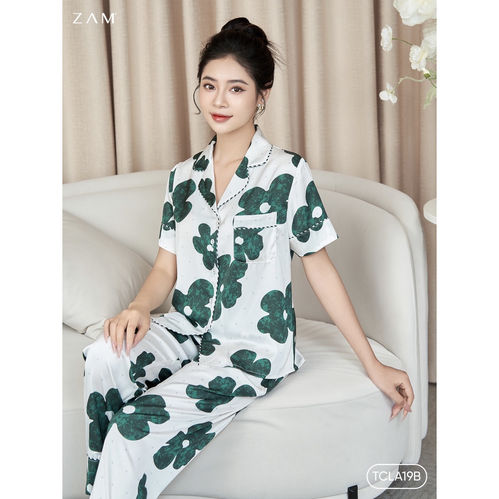 Zam - TCLA19B - Ngắn tay quần dài HOẠ TIẾT DAISY XANH LÁ