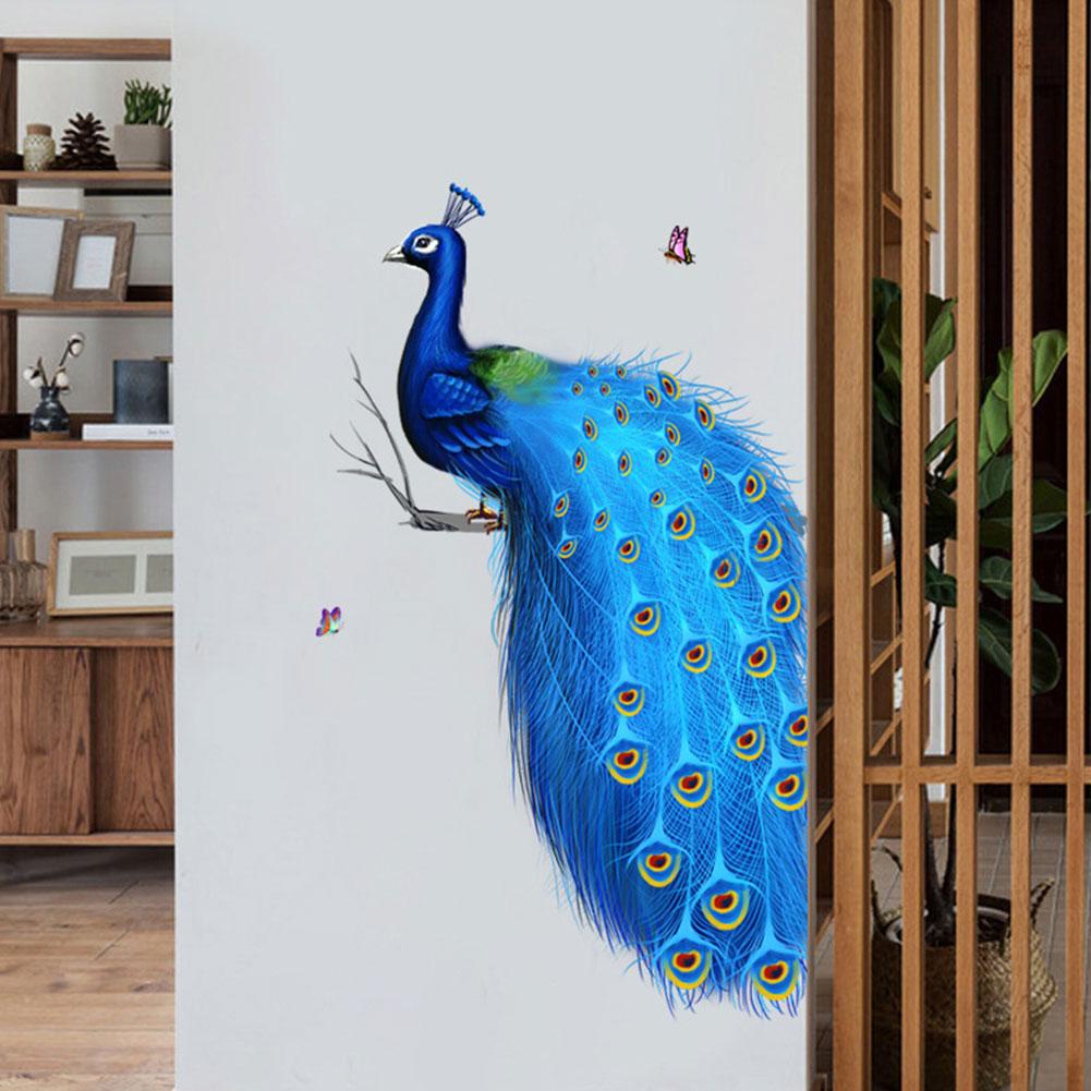 Decal dán tường Tự Dính Họa Tiết Chim Công Màu Xanh Dương h4b5