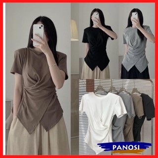Áo thun nữ thiết kế xoắn eo cổ tròn vạt nhọn chất thun gân hàng đẹp kiểu dáng Hàn Quốc hottrend PANOSI - A113