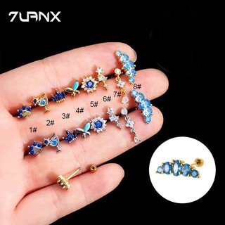 1 Bông Tai Hình Hoa / Bướm / Gấu / Vương Miện 20gauge cartilage helix lobe pinna Màu Xanh Dương Đính Đá zircon