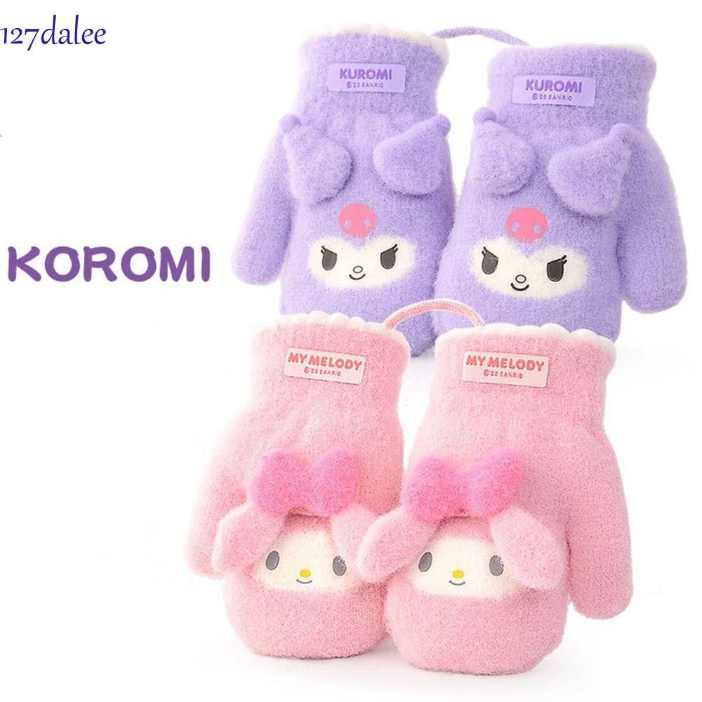 Dalee Găng Tay Dệt Kim Phối Nhung Lông Xù Ấm Áp Hoạt Hình Kuromi Dễ Thương Cho Bé