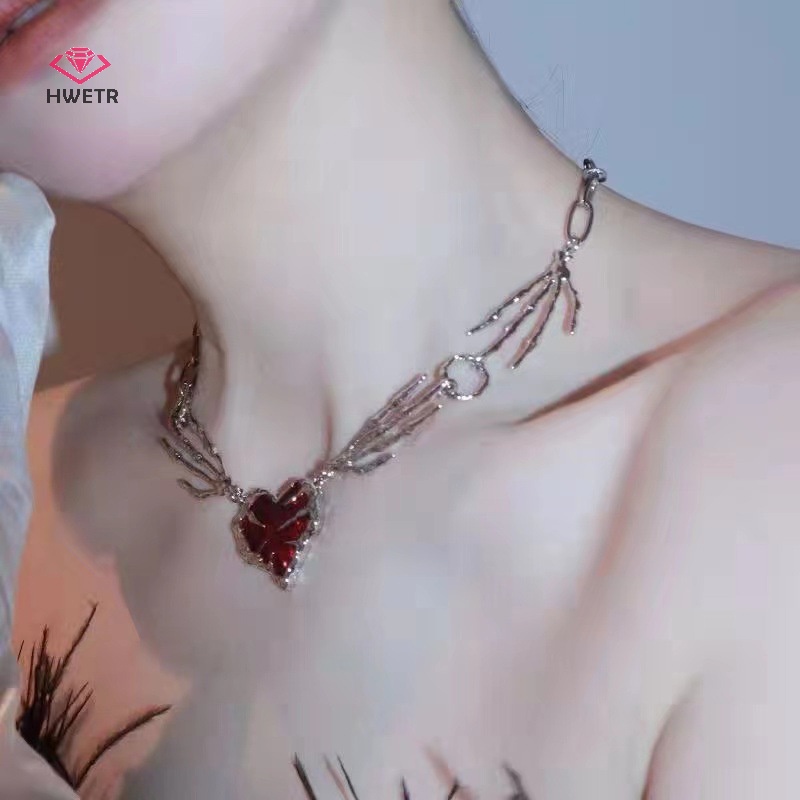Vòng cổ choker HWETR mặt trái tim phong cách gothic punk thời trang cho nữ
