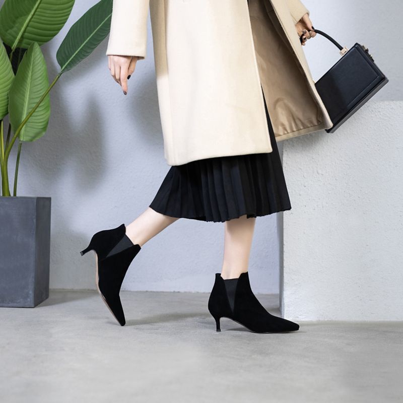 Giày Bốt Gót Thấp Mũi Nhọn Thời Trang Thu Đông Cho Nữ