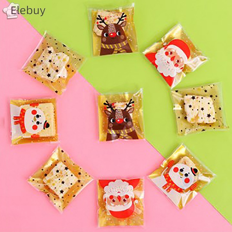 Set 100 Túi Nhựa Đựng Bánh Kẹo Họa Tiết Giáng Sinh