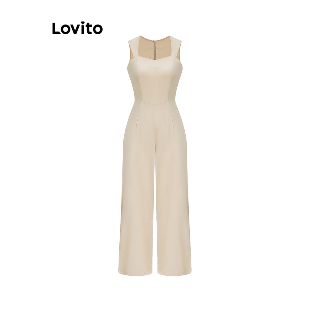 Jumpsuit Lovito màu trơn đơn giản thường ngày cho nữ L62ED181 (màu mơ)